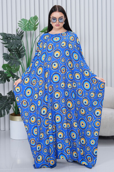 Women's Navy Patterned Oversize Plus Size Long Dress - 2