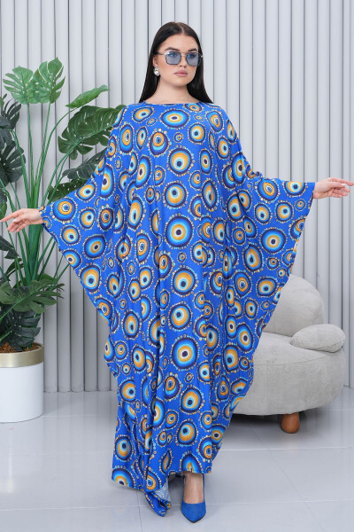 Women's Navy Patterned Oversize Plus Size Long Dress - 4