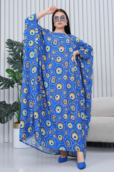 Women's Navy Patterned Oversize Plus Size Long Dress - 6