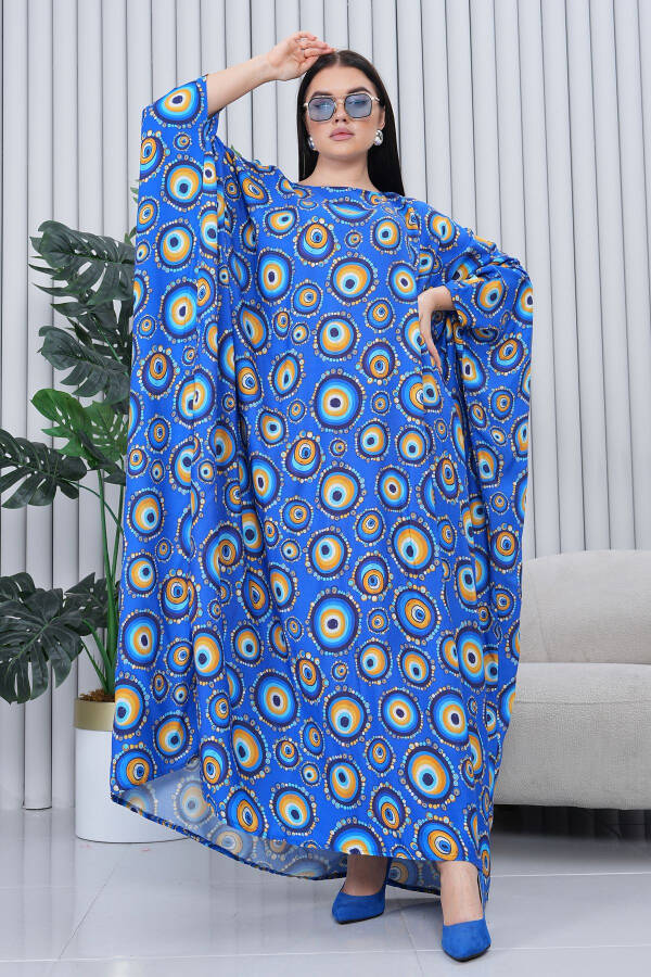 Women's Navy Patterned Oversize Plus Size Long Dress - 6