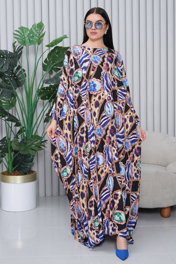 Women's Navy Patterned Oversize Plus Size Long Dress - 1