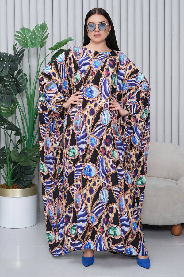 Women's Navy Patterned Oversize Plus Size Long Dress - 2