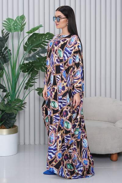 Women's Navy Patterned Oversize Plus Size Long Dress - 4