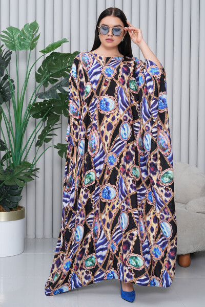 Women's Navy Patterned Oversize Plus Size Long Dress - 5