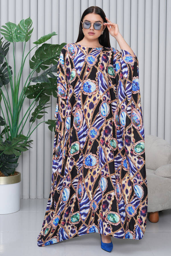 Women's Navy Patterned Oversize Plus Size Long Dress - 5