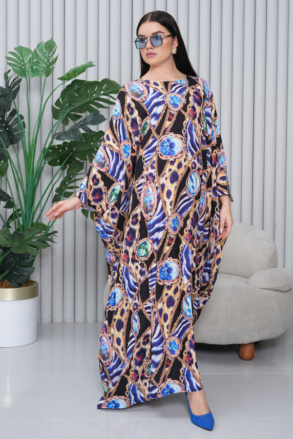 Women's Navy Patterned Oversize Plus Size Long Dress - 6