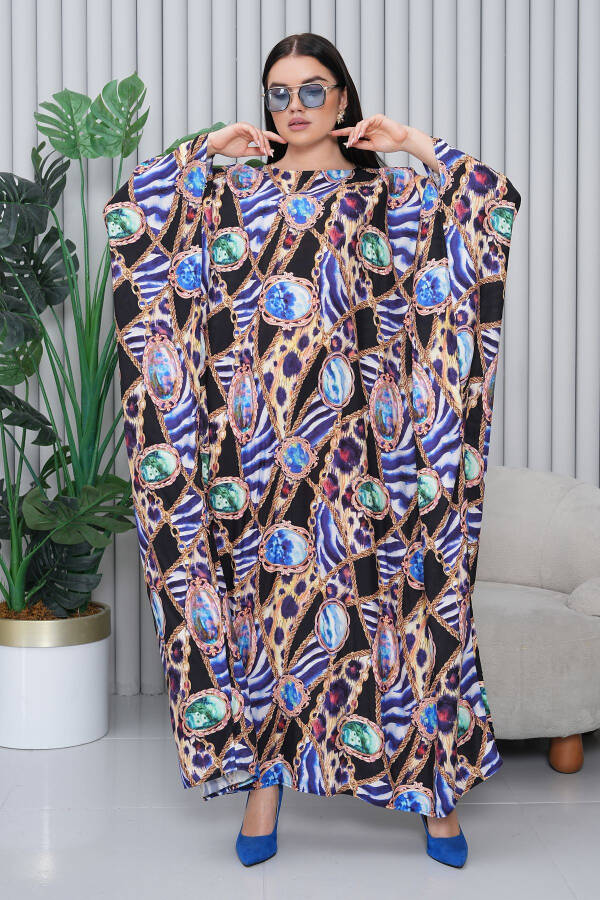 Women's Navy Patterned Oversize Plus Size Long Dress - 7