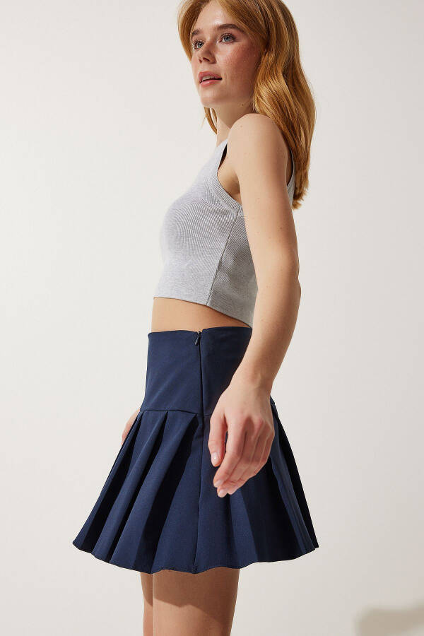 Women's Navy Pleated Mini Woven Skirt RV00158 - 3
