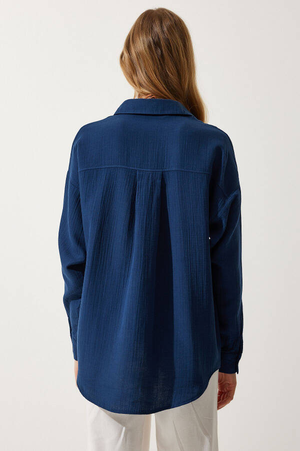 Women's Navy Pocket Oversized Muslin Shirt MX00150 - 10