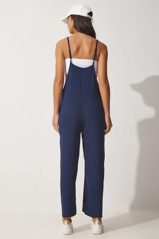 Women's Navy Pocketed Overalls DD00910-Navy - 4