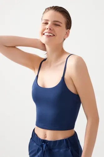 Women's Navy Strappy Lightly Supported Padded Sports Bra 