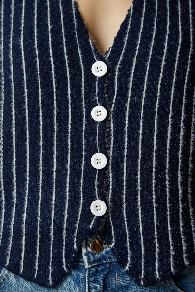 Women's Navy Striped Chardon Knit Cardigan WF00058 - 6