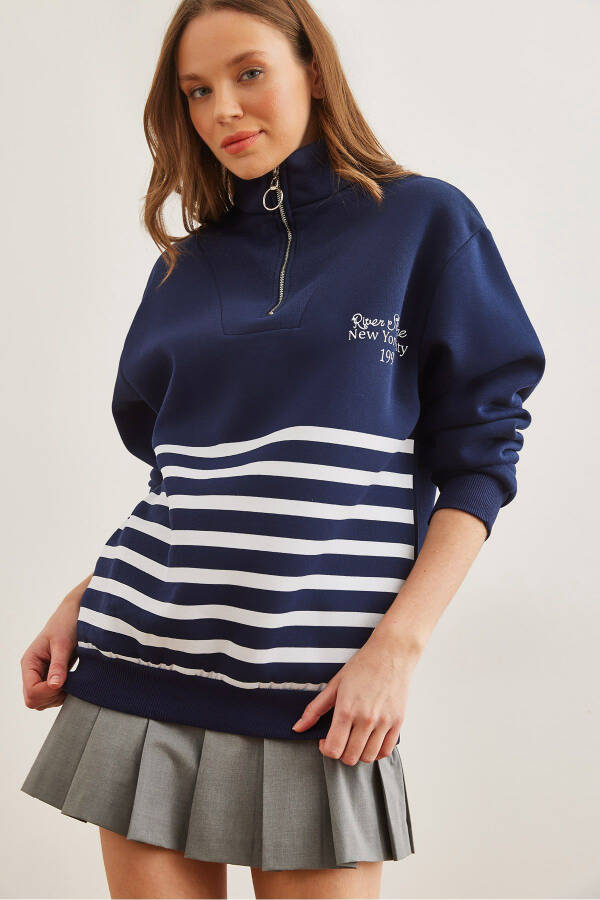 Women's Navy Striped Thistle Full Zip Sweatshirt SWT-19000711 - 1