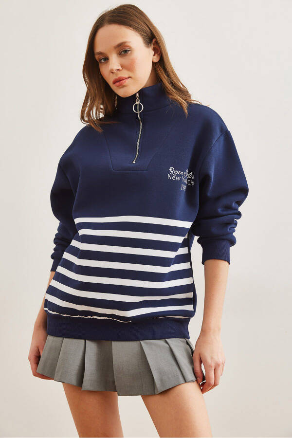 Women's Navy Striped Thistle Full Zip Sweatshirt SWT-19000711 - 2