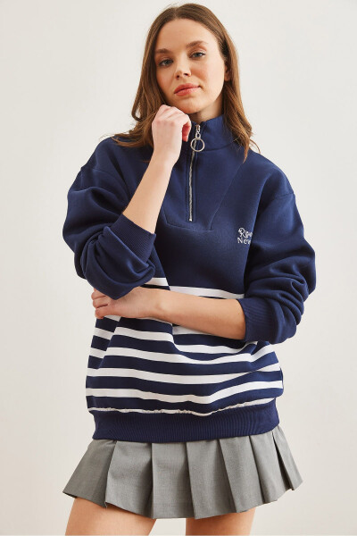 Women's Navy Striped Thistle Full Zip Sweatshirt SWT-19000711 - 3