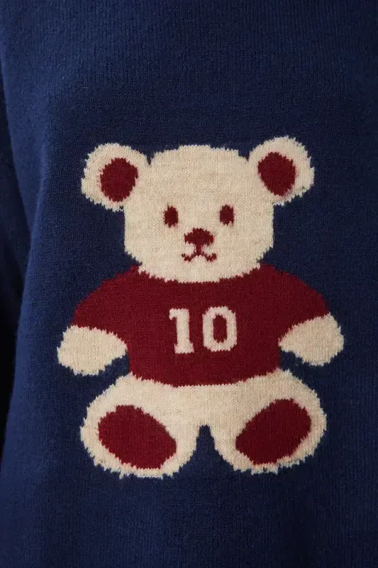 Women's Navy Teddy Bear Textured Soft Knit Sweater MX00177-Navy - 5