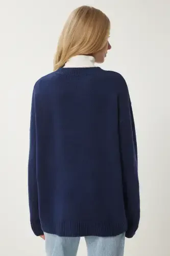 Women's Navy Teddy Bear Textured Soft Knit Sweater MX00177-Navy - 6