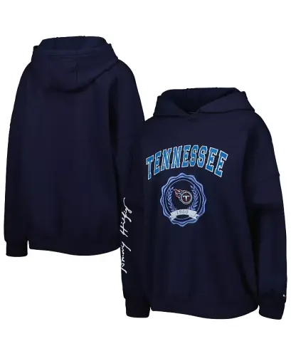 Women's Navy Tennessee Titans Becca Drop Shoulder Pullover Hoodie-Navy - 3