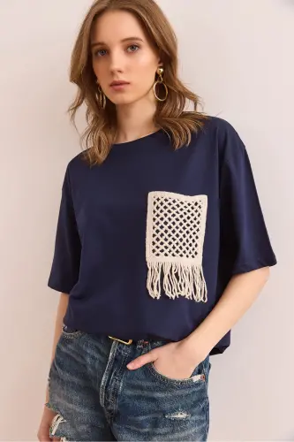 Women's Navy Trimmed T-Shirt TSH-19000768-Navy 