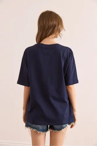 Women's Navy Trimmed T-Shirt TSH-19000768-Navy - 2
