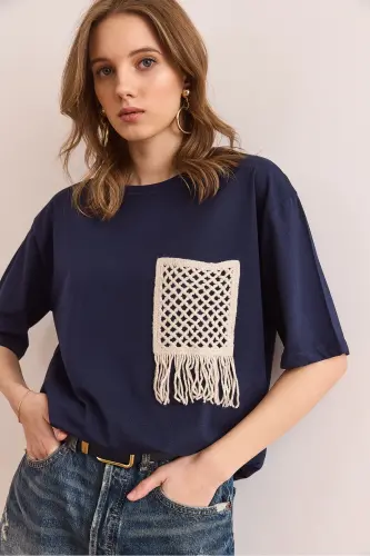 Women's Navy Trimmed T-Shirt TSH-19000768-Navy - 3