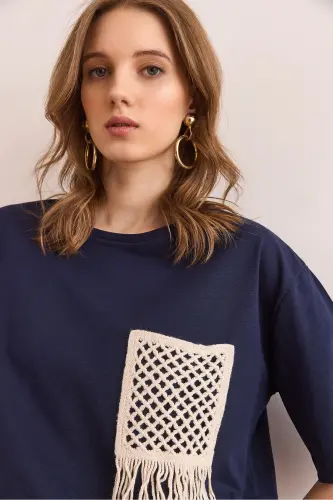 Women's Navy Trimmed T-Shirt TSH-19000768-Navy - 4