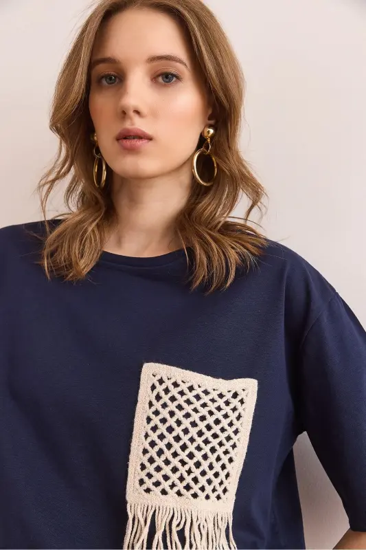 Women's Navy Trimmed T-Shirt TSH-19000768-Navy - 4