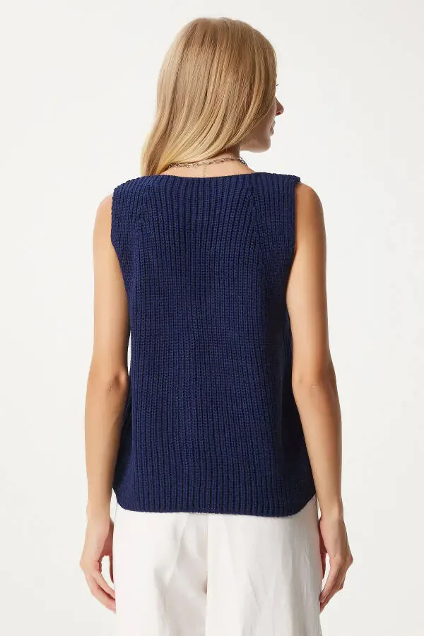 Women's Navy V-Neck Knit Vest YY00221 - 5