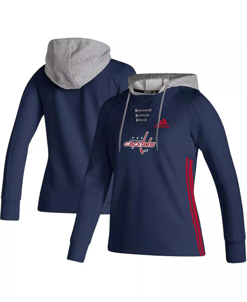 Women's Navy Washington Capitals Skate Lace AEROREADY Pullover Hoodie Navy - 1