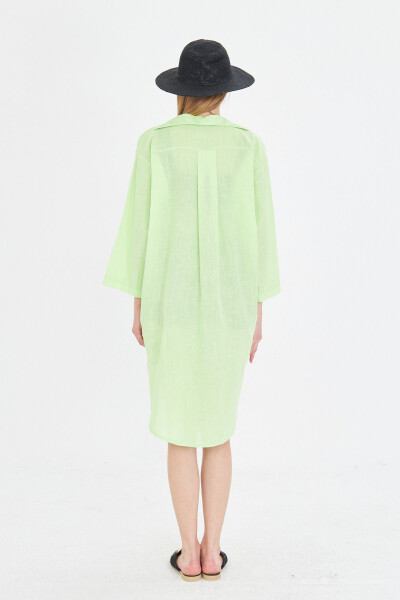 Women's Neon Green Front Tie-Dye Thin Linen Fabric - 4