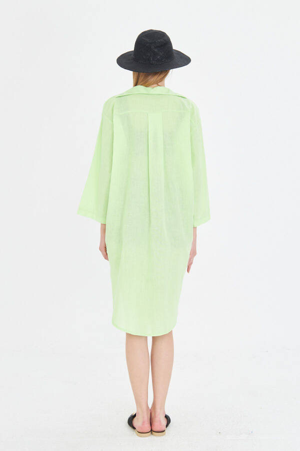 Women's Neon Green Front Tie-Dye Thin Linen Fabric - 4