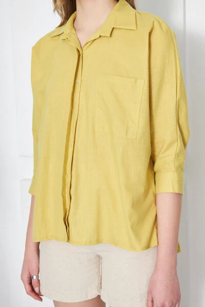 Women's Neon Green Pocket Loose Linen Shirt ARM-21Y001035 - 3