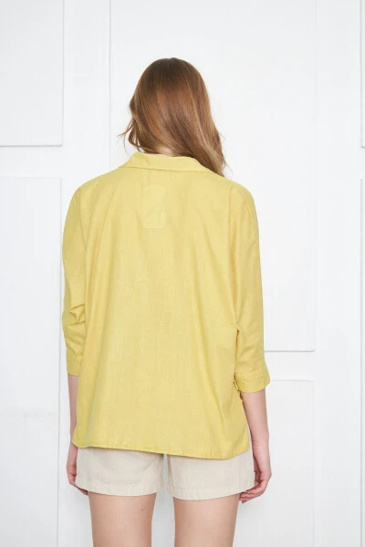 Women's Neon Green Pocket Loose Linen Shirt ARM-21Y001035 - 4