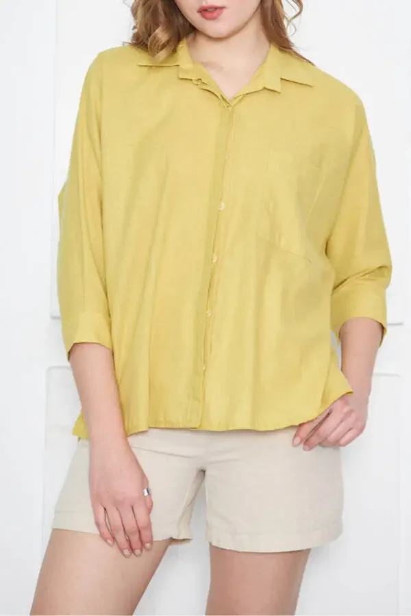 Women's Neon Green Pocket Loose Linen Shirt ARM-21Y001035 - 5