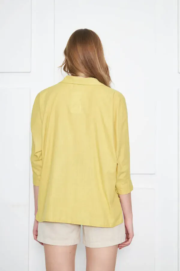 Women's Neon Green Pocket Loose Linen Shirt ARM-21Y001035 - 8