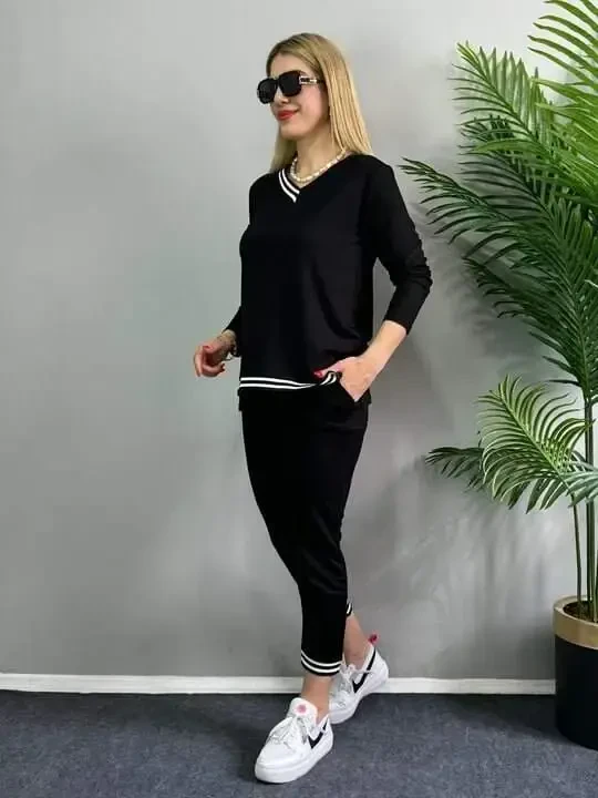 Women's New Season Long Sleeve Ribbed Detail Two Piece Set - 2