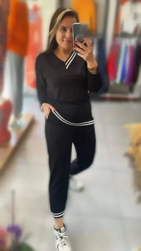 Women's New Season Long Sleeve Ribbed Detail Two Piece Set - 6