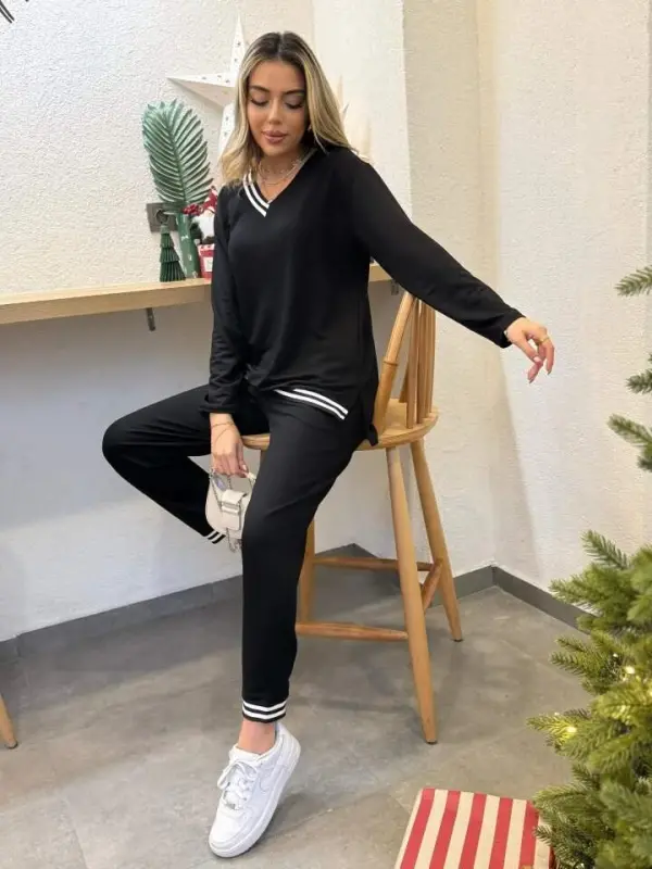 Women's New Season Long Sleeve Ribbed Detail Two-Piece Set - 3