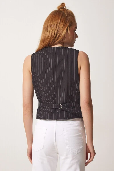 Women's new style black striped woven cropped vest - 3