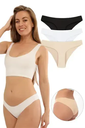 Women's No-Show Seamless Laser Cut Panty 3-Pack Assorted Colors - 1