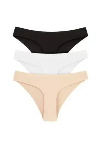 Women's No-Show Seamless Laser Cut Panty 3-Pack Assorted Colors - BÜYÜKBEDENIZ (1)