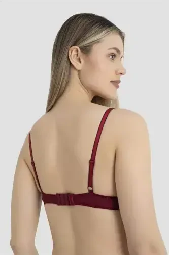 Women's Non-Padded Underwire 3 Bra Set Burgundy White Black - 3