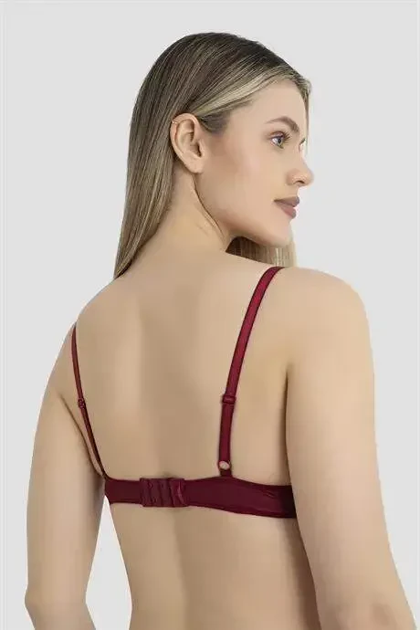 Women's Non-Padded Underwire 3 Bra Set Burgundy White Black - 3