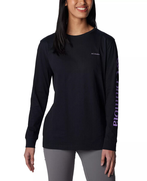 Women's North Cascades Cotton Long-Sleeve T-Shirt Black, Gumdrop - 1