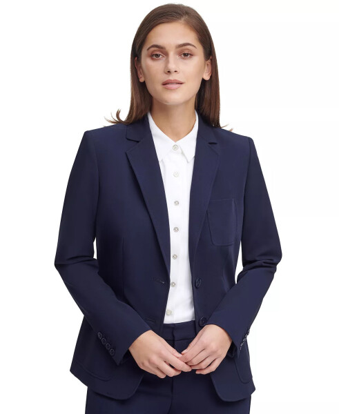 Women's Notched-Collar Double-Button Blazer Dark Blue - 1