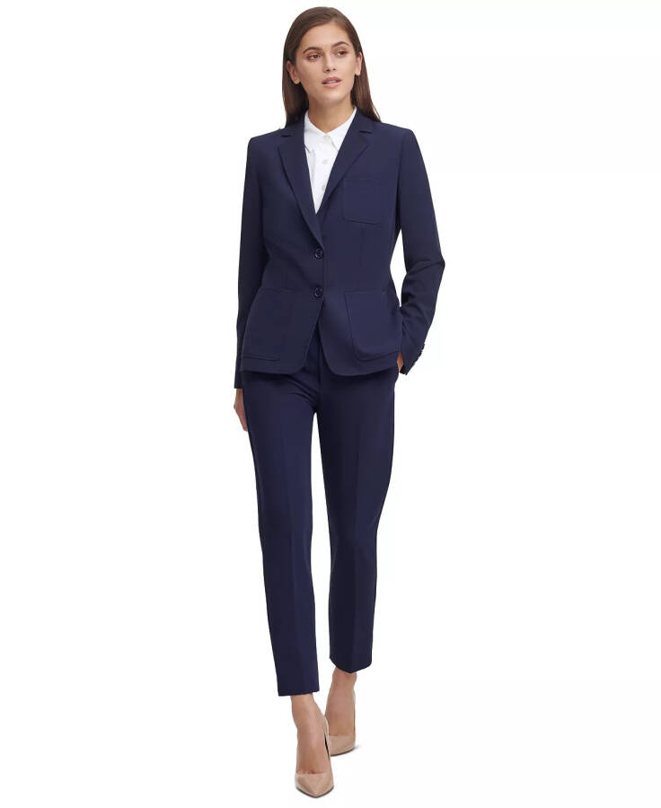 Women's Notched-Collar Double-Button Blazer Dark Blue - 4