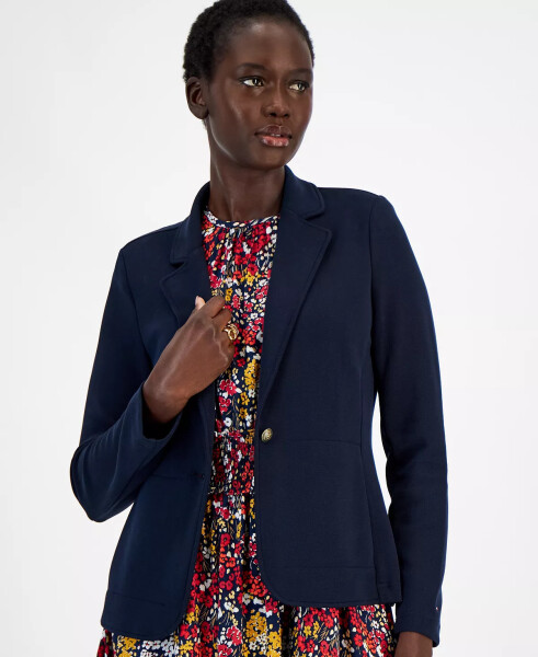 Women's Notched-Lapel Single-Button Blazer Sky Capt - 4