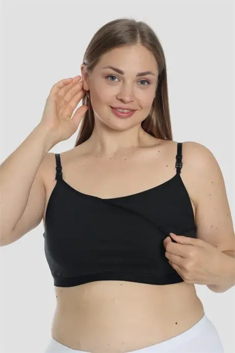 Women's Nursing Half Tank Bralette with Spaghetti Straps in Black Lycra - 2