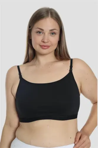 Women's Nursing Half Tank Bralette with Spaghetti Straps in Black Lycra - 3