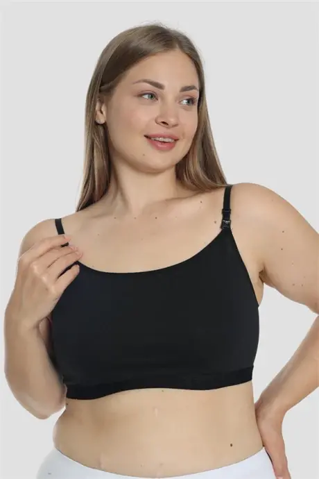 Women's Nursing Half Tank Bralette with Spaghetti Straps in Black Lycra - 4